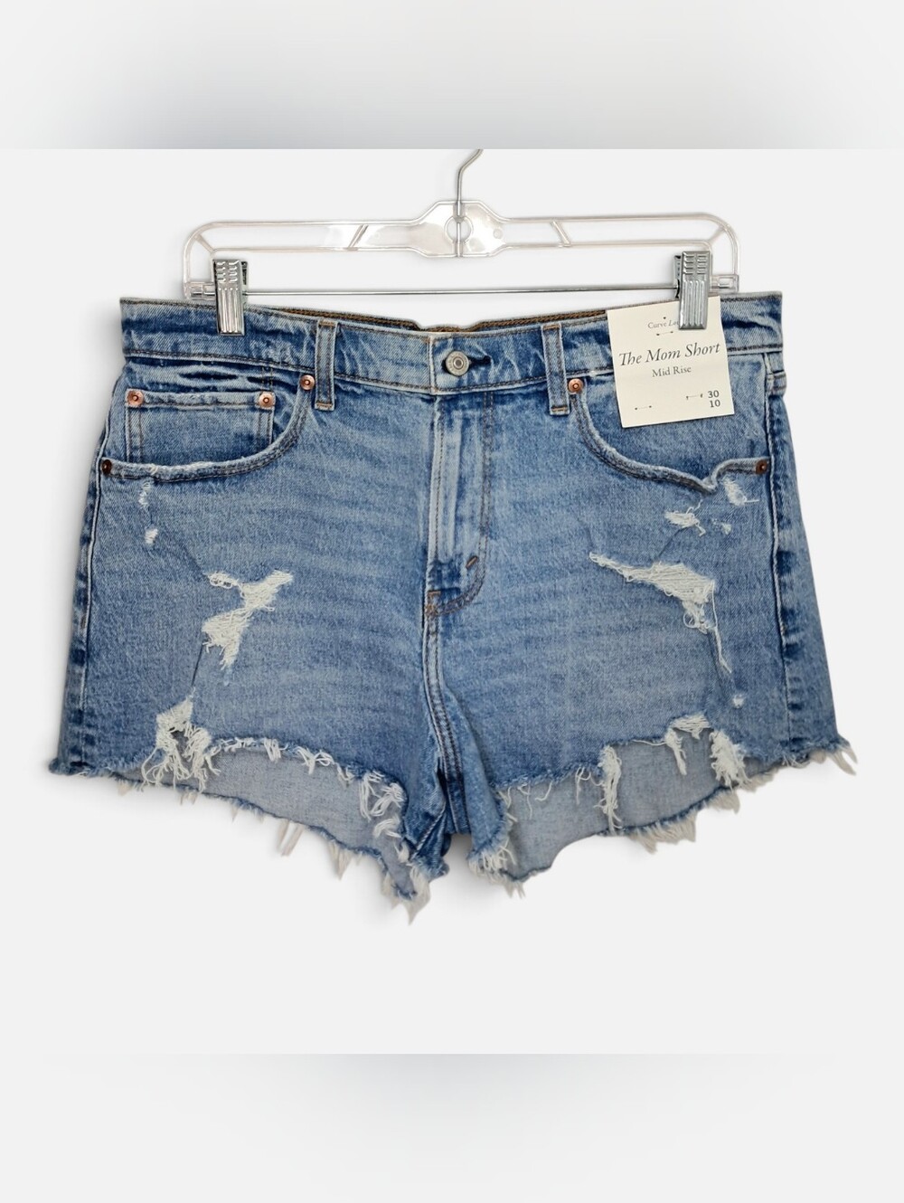 Abercrombie & Fitch Curve Love Mid-Rise The Mom Shorts Distressed Denim